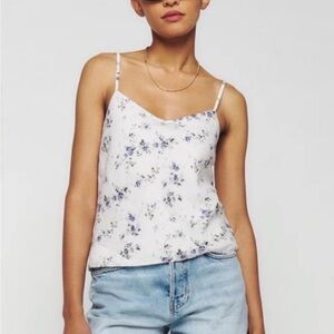 Reformation Atticus Floral Print Camisole Top Cream/Blue